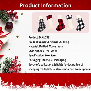 Classic knitted Christmas stockings 19X43cm with red and black buffalo plaid patterns