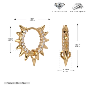 Detailed dimensions of 925 sterling silver rivet hoop earrings with 5A grade zircon