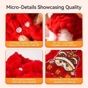 Festive red pet fleece clothes with lion dance embroidery for small dogs and cats