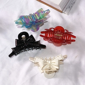 French style acetate bow hair claws in gradient, red, black, and white colors