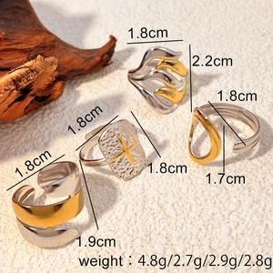 Ensemble de bagues géométriques minimalistes en acier inoxydable doré et argenté texturé