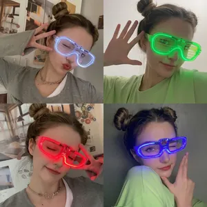 Detail showing four vibrant LED shutter glasses in white green red and blue for parties