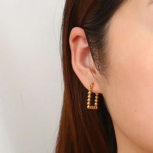 18K gold plated stainless steel rectangular beaded earrings for fashion women