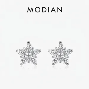 925 Sterling Silver Snowflake Stud Earrings With D Color VVS1 Moissanite GRA Certificate Sparkly Flower Star Jewelry For Women Christmas Gift