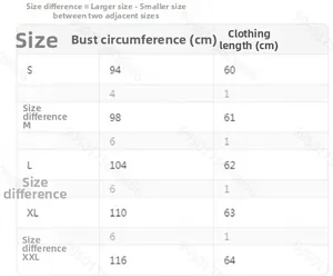 Women's crewneck tank top size chart with bust and length measurements in cm
