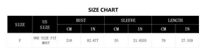 Size chart for contrast pompom tassel knit shawl poncho with detailed measurements