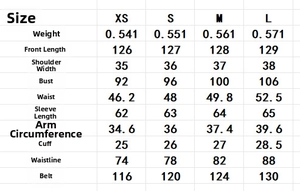 Detailed size chart for retro corduroy maxi dress with belt and suit collar detail
