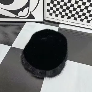 Detailed close-up of the thick black faux fur material on this winter Mongolian hat