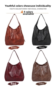 Detailed comparison of large capacity tote bags in brown, black, red, and coffee leather