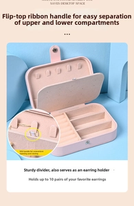 Pink portable jewelry storage box with ring slots and earring board interior