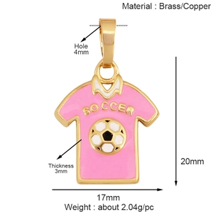 Pendentif maillot de foot rose en laiton pour bijoux DIY avec dimensions et poids