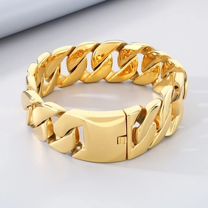 Polished chunky 43mm wide golden stainless steel cuban chain necklace for women