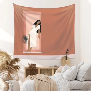 Bohemian tapestry featuring a modern minimalist woman illustration for bedroom wall decor