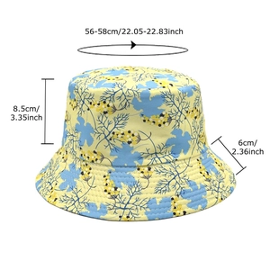 Bob jaune à imprimé floral avec tableau des tailles pour tour de tête 56-58cm