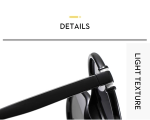 Detailed macro view showing the hinge and smooth black frame of the round sunglasses