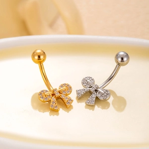 Butterfly belly button rings in gold and silver stainless steel with zircon inlay