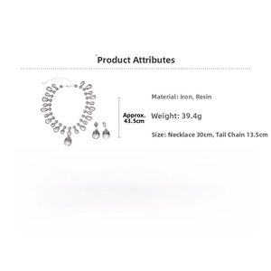 Water drop tassel necklace set details with 30cm chain and 39.4g weight specifications