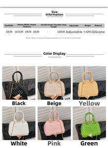 Detailed size specifications for silicone shell bags with dimension chart and color guide