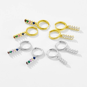 S925 sterling silver hoop earrings with colorful gemstones in gold and silver finish