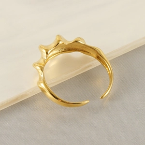 Minimalist 18K gold-plated irregular wave open ring with a polished mirror finish