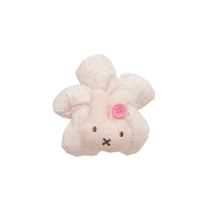 Cute plush rabbit hair scrunchie with pink polka dots and soft bunny head decoration