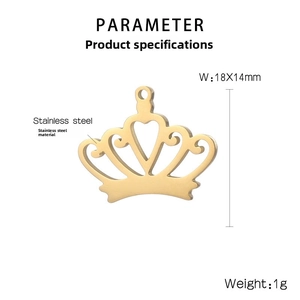 Detailed specifications of golden crown pendant in stainless steel, 18x14mm size