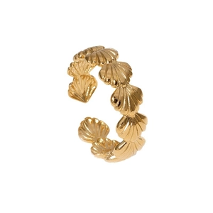 Minimalist gold shell pattern open ring in stainless steel with marine style design