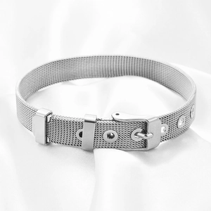 18K gold 10mm mesh strap stainless steel belt buckle bracelet on white silk fabric