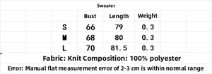 Size chart for knit bodycon dress with bust and length in CM for S, M and L sizes