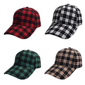 Classic houndstooth plaid baseball caps in four colors for winter outdoor warmth