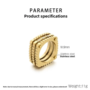 Detail specifications of 9mm wide stainless steel punk gear ring with small gemstones