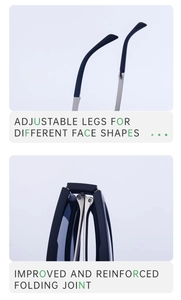 Detail of reinforced folding hinges and adjustable temples on retro folding sunglasses