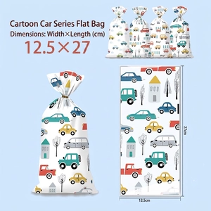 Cartoon car gift bag 12.5x27cm with twist ties for candy and snacks packaging