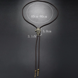 Detailed size specifications for the vintage bronze wolf head bolo tie necklace pendant