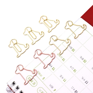 Creative dog-shaped metal paper clips in gold and rose gold finish for office decor