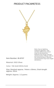Detailed specs of S925 silver conch pendant necklace with dimensions and weight info
