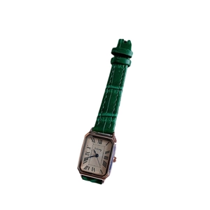 Elegant vintage square watch with green crocodile strap, gold case and Roman numerals