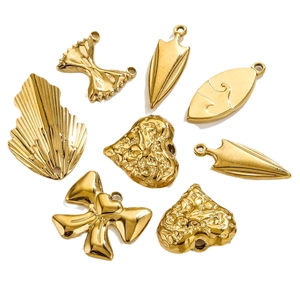 Set of 8 gold titanium steel geometric pendants featuring bow and heart shapes for DIY jewelry