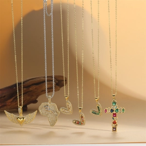Copper Zirconia Heart Cross Angel Wing Africa Map Pendant Necklace For Women Minimalist Fashion Original Jewelry Gift