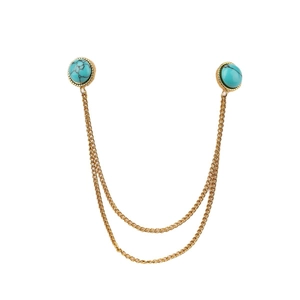 Golden stainless steel collar pin chain featuring round turquoise stones in a minimalist style