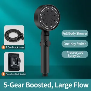 Handheld Shower Head High Pressure Multi Mode With Single Key Stop Button ABS Matte Black Water Saving Bathroom