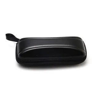 Durable black PU leather zippered hardshell case for sunglasses with portable handle