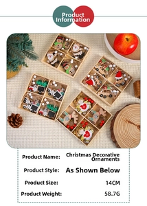 Detail view of 4-pack wooden Christmas ornaments set including Santa and snowman icons