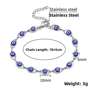 Detail view of evil eye bracelet with 10x6mm beads and 18+5cm stainless steel chain