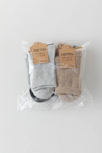 Detail view of multi-color cotton wool blend socks with vintage nep texture labels