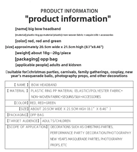 Detailed size and material chart for Christmas sequin bow headband accessory