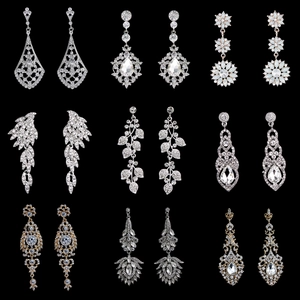 Vintage Rhinestone Dangle Earrings For Women Luxury Teardrop Bridal Wedding Prom Party With Stainless Steel Earring Post