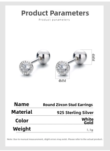 Detailed macro view of 4mm round cubic zirconia stud earrings in 925 sterling silver
