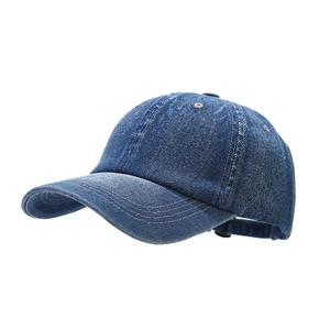 Classic dark blue washed denim baseball cap with six-panel design and adjustable strap