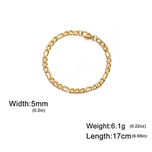 5mm gold Figaro chain bracelet details showing 6.1g weight and 17cm length dimensions
